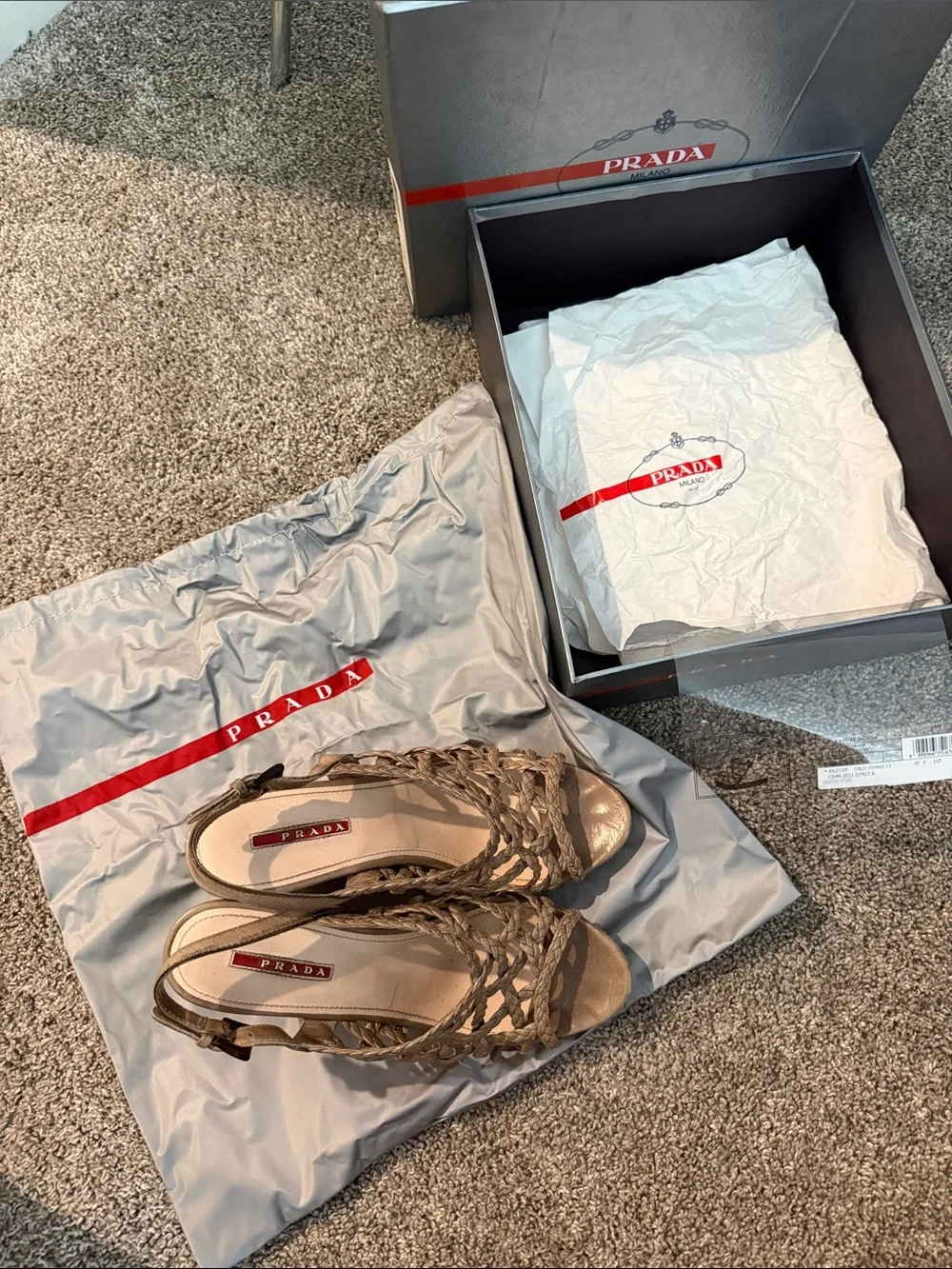 Prada Braided Leather Wedge Espadrille Sandals EU 40 Box & Dust Bag Inc